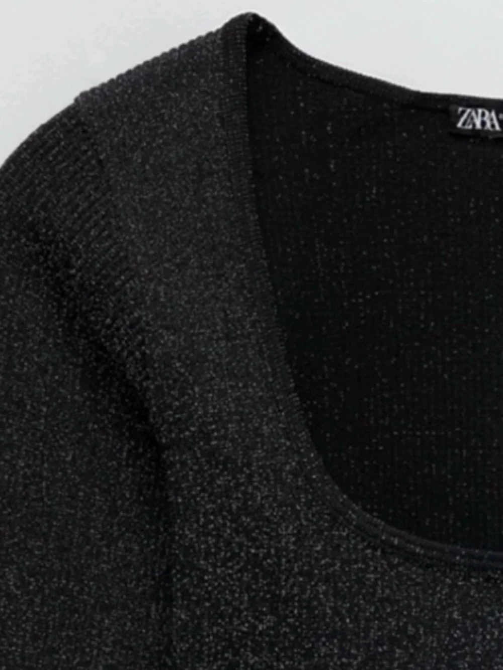 NWT Zara Limitless Contour Metallic Knit Crop Top Black Sparkle Long Sleeve